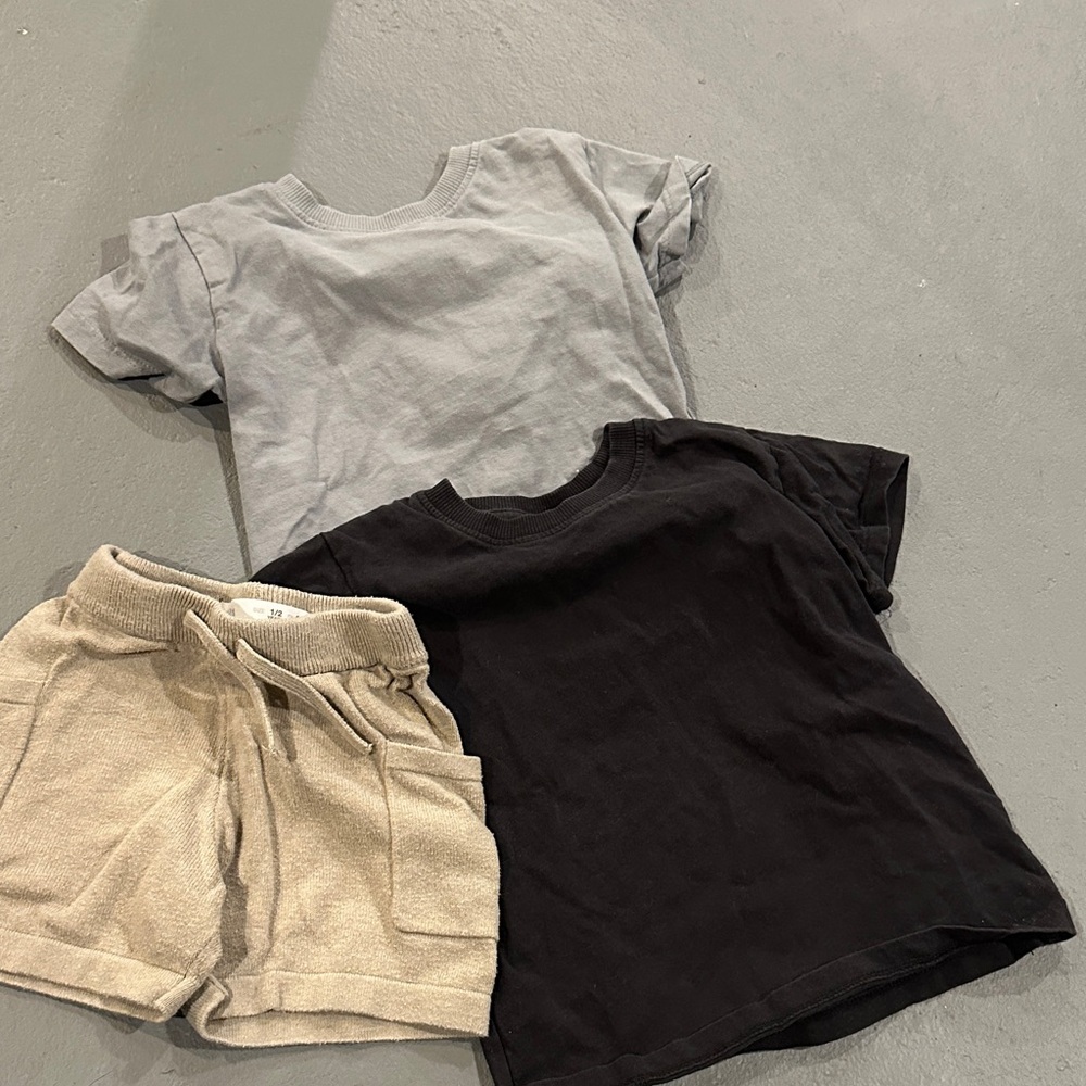 Zara Bundle Gray and Black T-Shirts with Tan Shorts Set